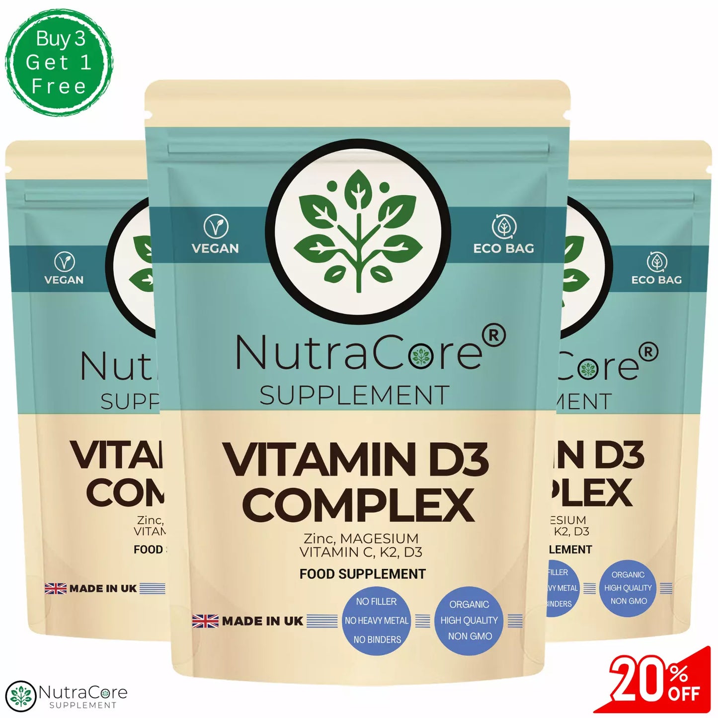 Vitamin D3 Complex,(Vit. K2 ,MK7, Vit. C, Mag. Glycinate, Zinc) Capsules, immune