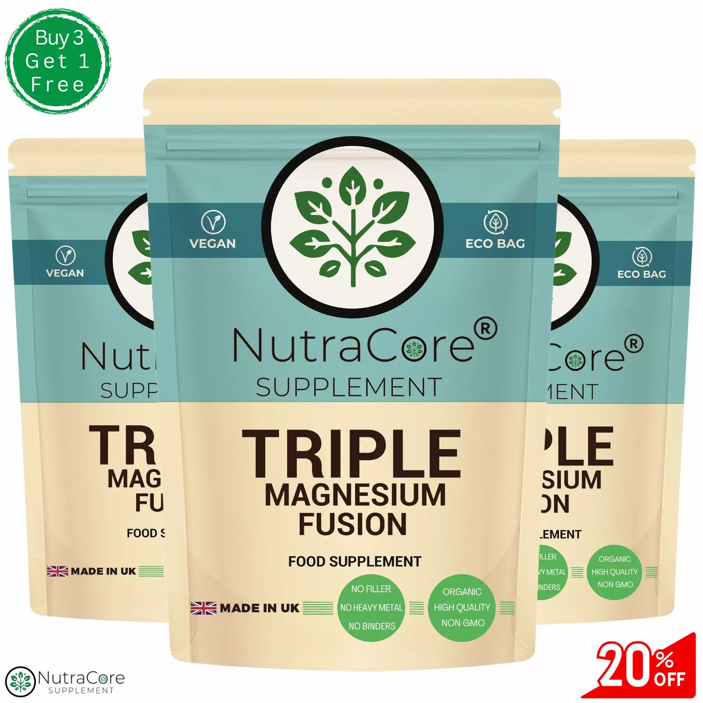 Triple Magnesium Complex 750mg Capsules(Bisglycinate+Citrate+Taurate)-100% Vegan