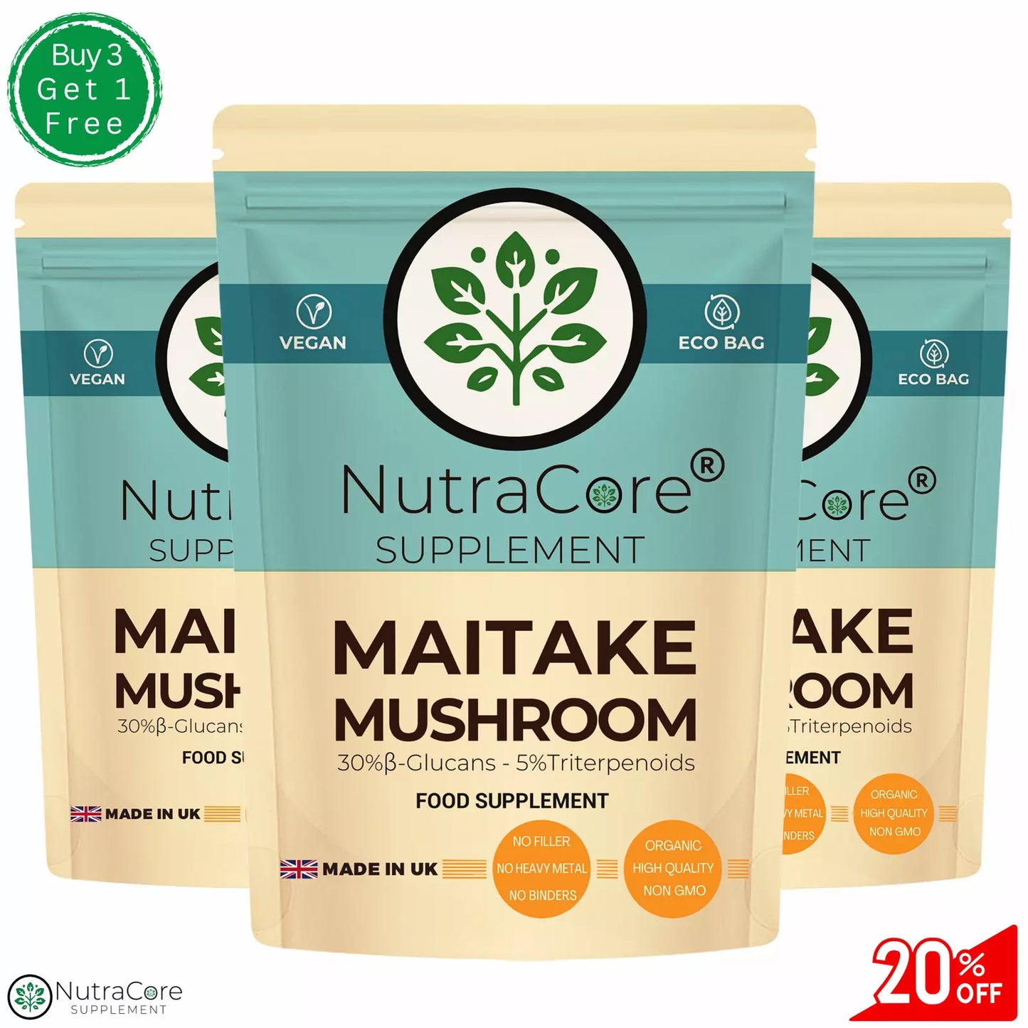 MAITAKE MUSHROOM 5000mg Caps (30% ß-Glucan, 5%Triterpenoids) Vegan & Effective