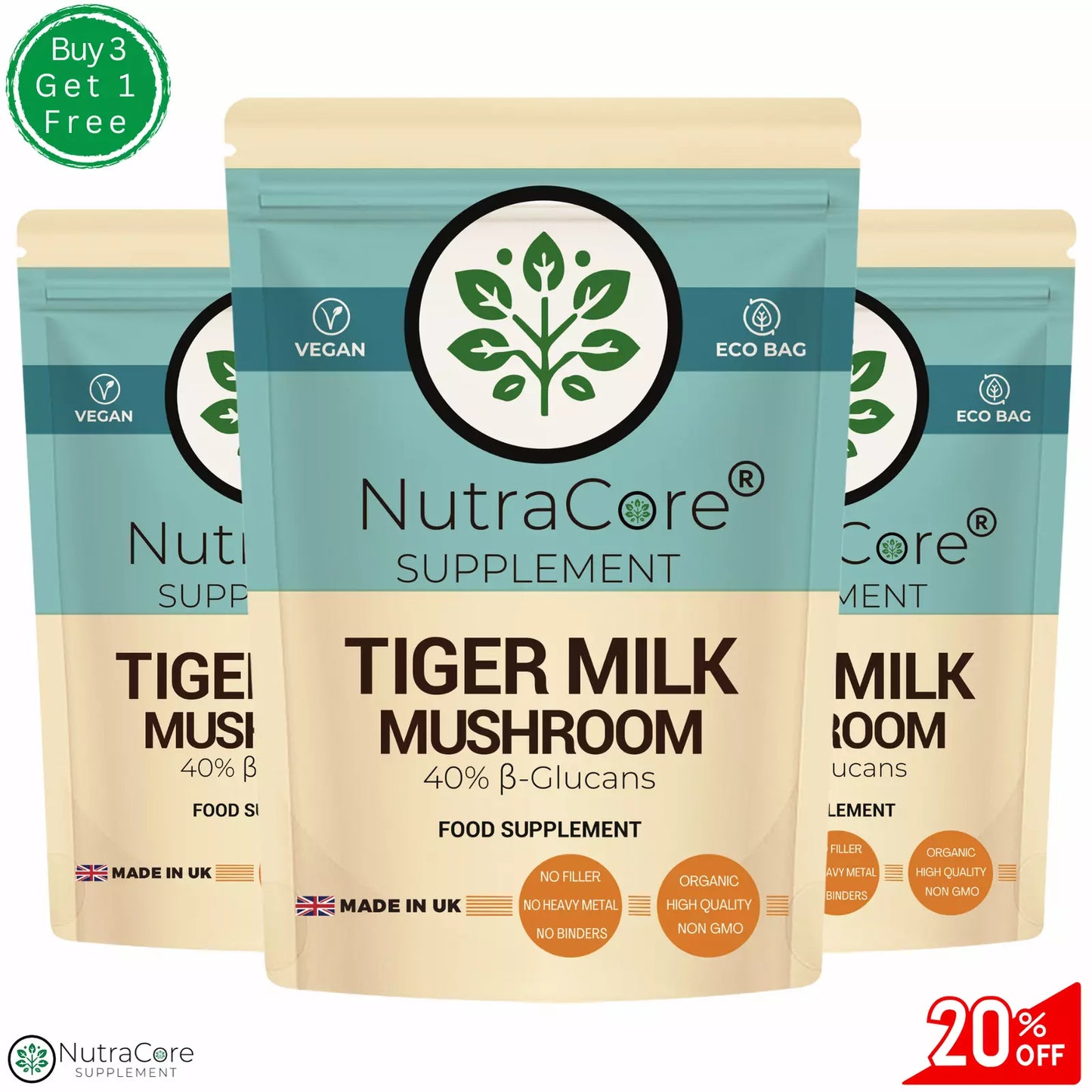 Tiger Milk Mushroom 5000mg Capsules-(40%B-Glucans)-100% Natural & Vegan Product