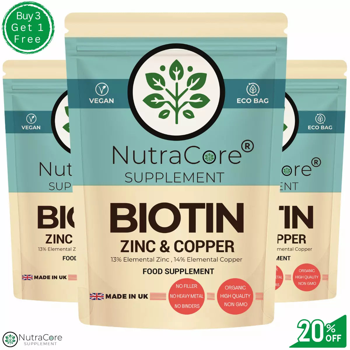 BIOTIN Hair Growth Supplement BIOTIN 10,000mcg-Zinc & Copper Vegan Capsules