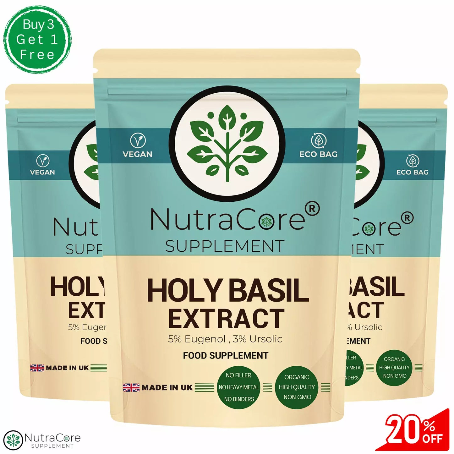 Holy Basil Capsules 5000mg-(3% Mucilage, 5% Saponins)-Brain Health, Vegan