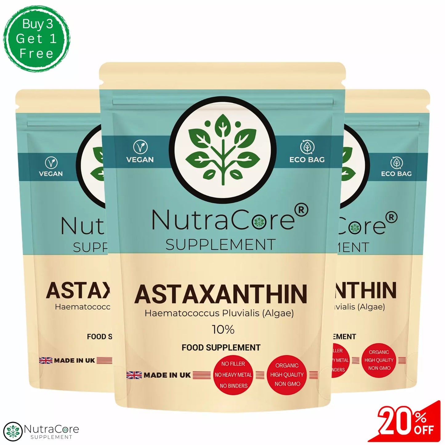 Astaxanthin Capsules 400mg -(40mg Haematococcus Pluvialis)-100%Natural Algae