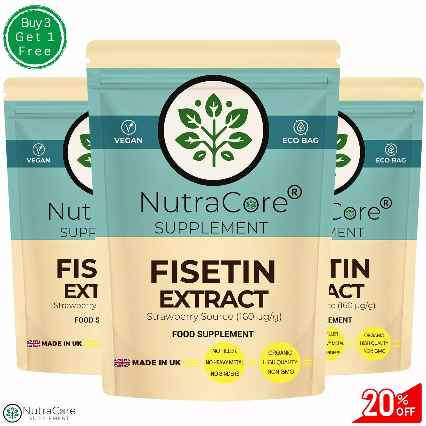 Fisetin Extract 550mg Caps (Strawberry Source)-(160 µg/g)-Vegan & Effective Caps