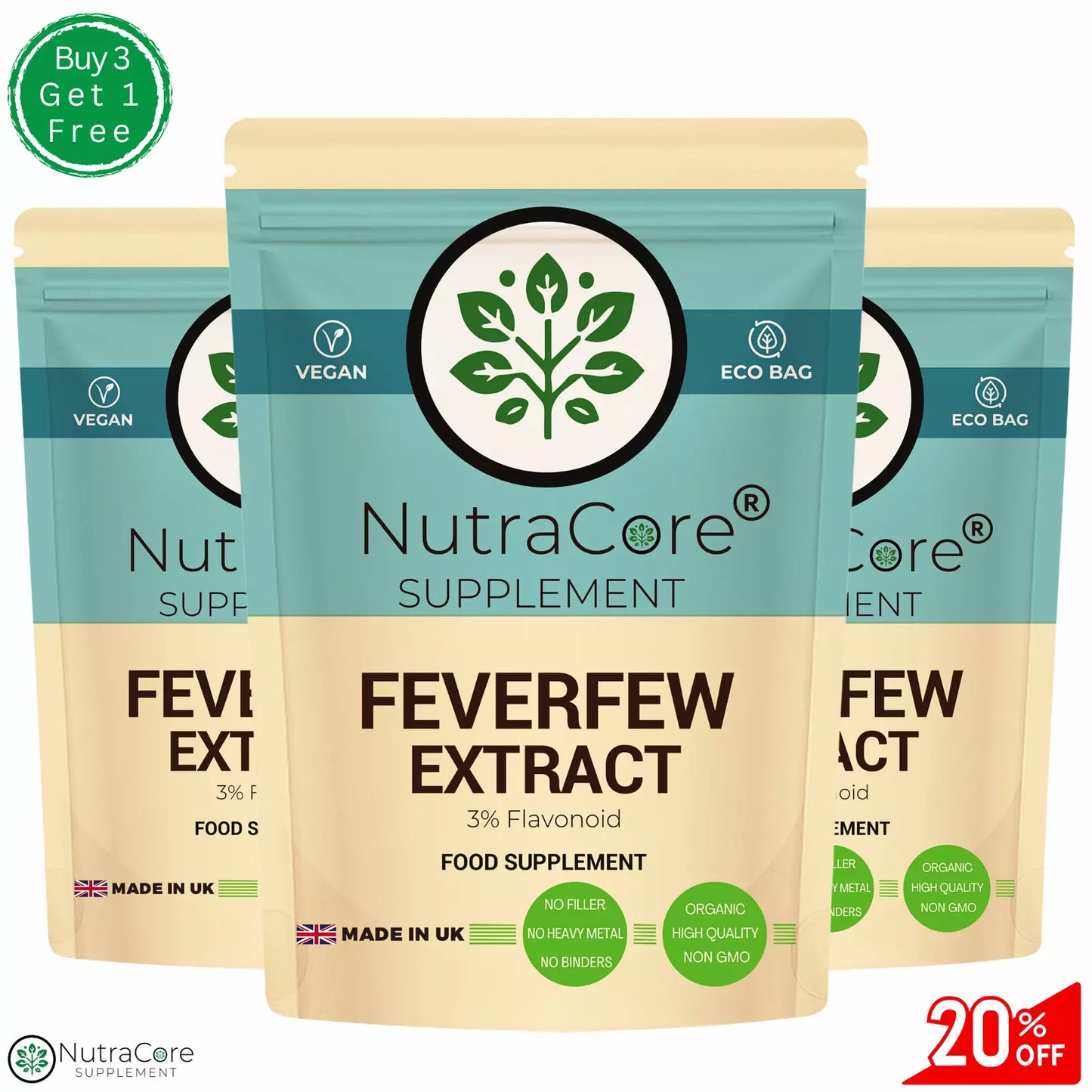 Feverfew Extract 5500mg Capsules- (3% Flavonoid)-Migraine Support-Vegan Caps