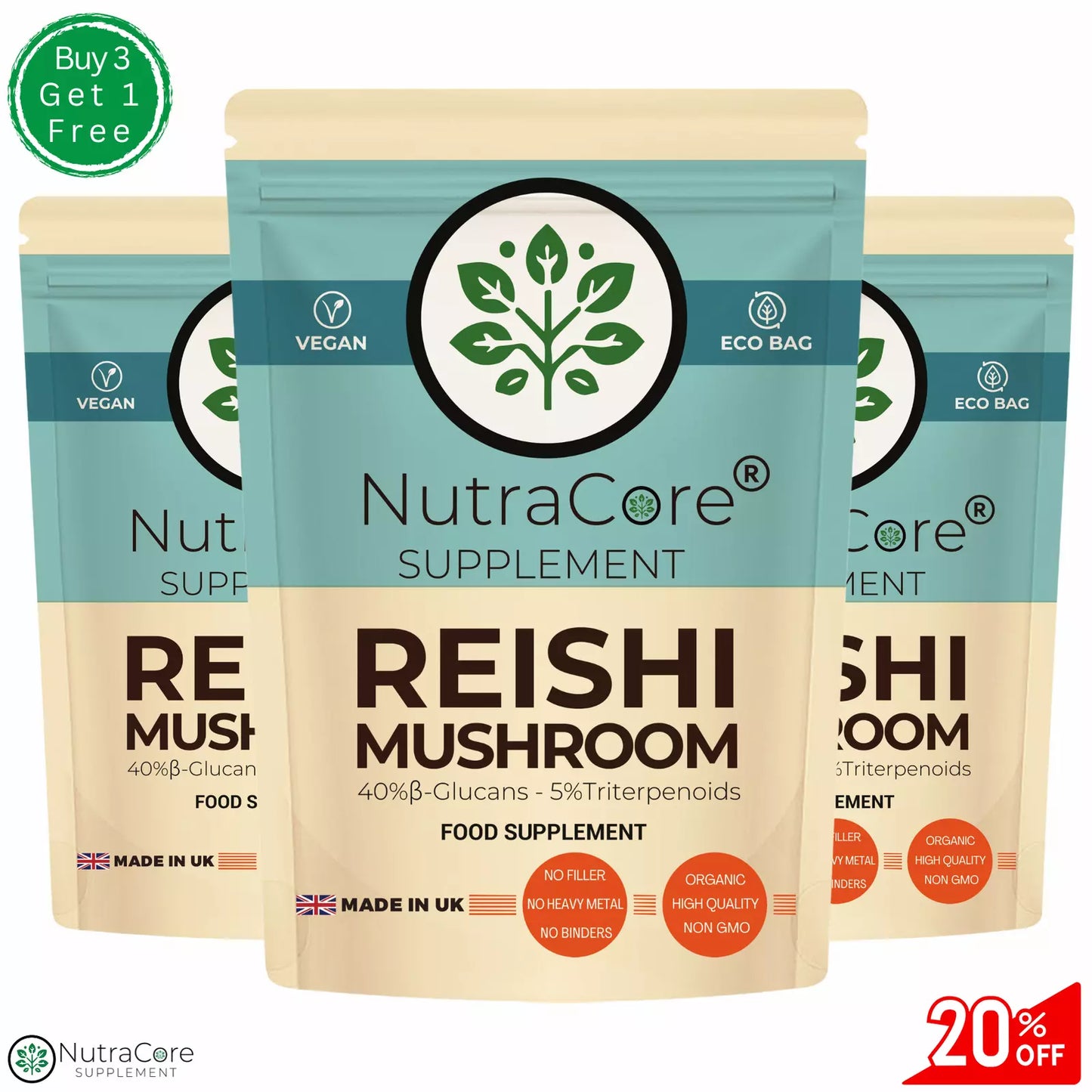 Reishi Mushroom 5000mg Capsules ( 40 B-Glucans)-Strong & Effective-Vegan Caps