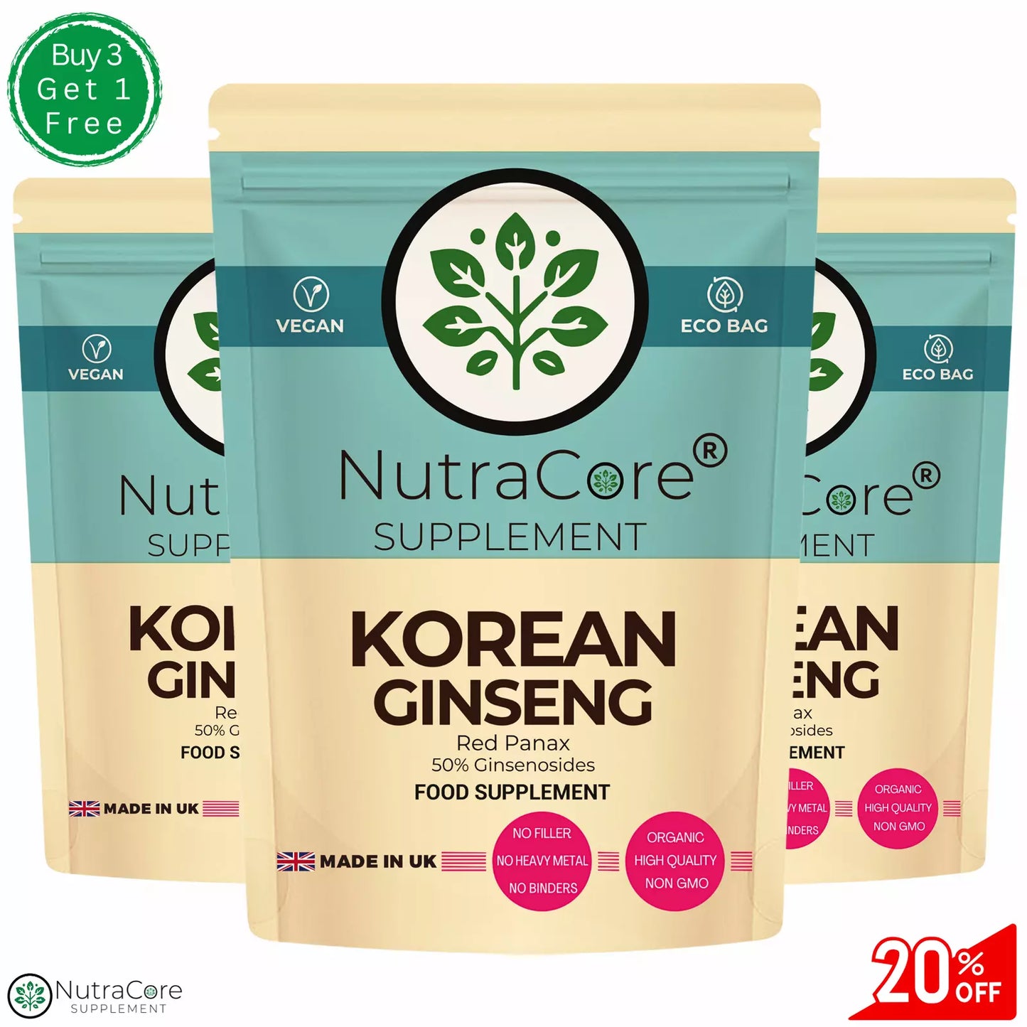 White Korean Ginseng Capsules 5000mg (50% Ginsenoside) Supporting Overall Health
