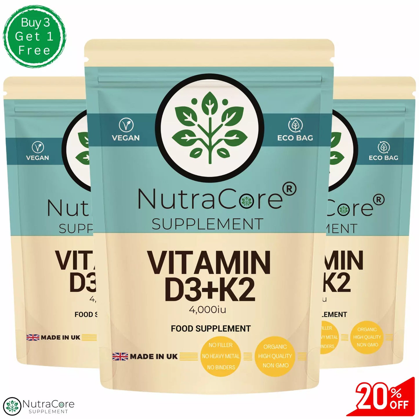 Vitamin D3 4000IU+K2 MK7 200mcg Caps(20%Elemental Magnesium)-Natural Vitamin D3
