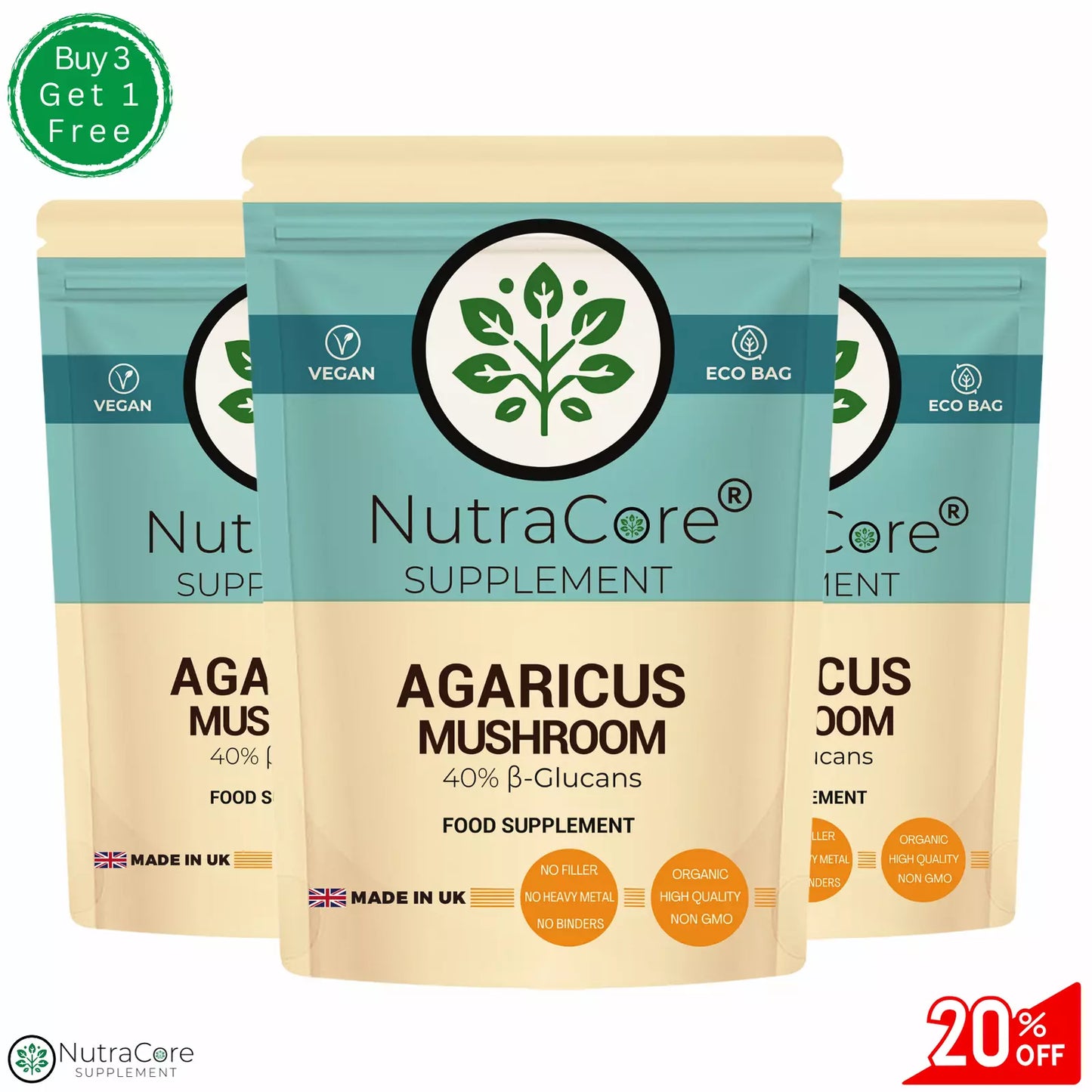 Agaricus Mushroom Extract Capsules 4500mg-40% Polysaccharides-Support Immunity