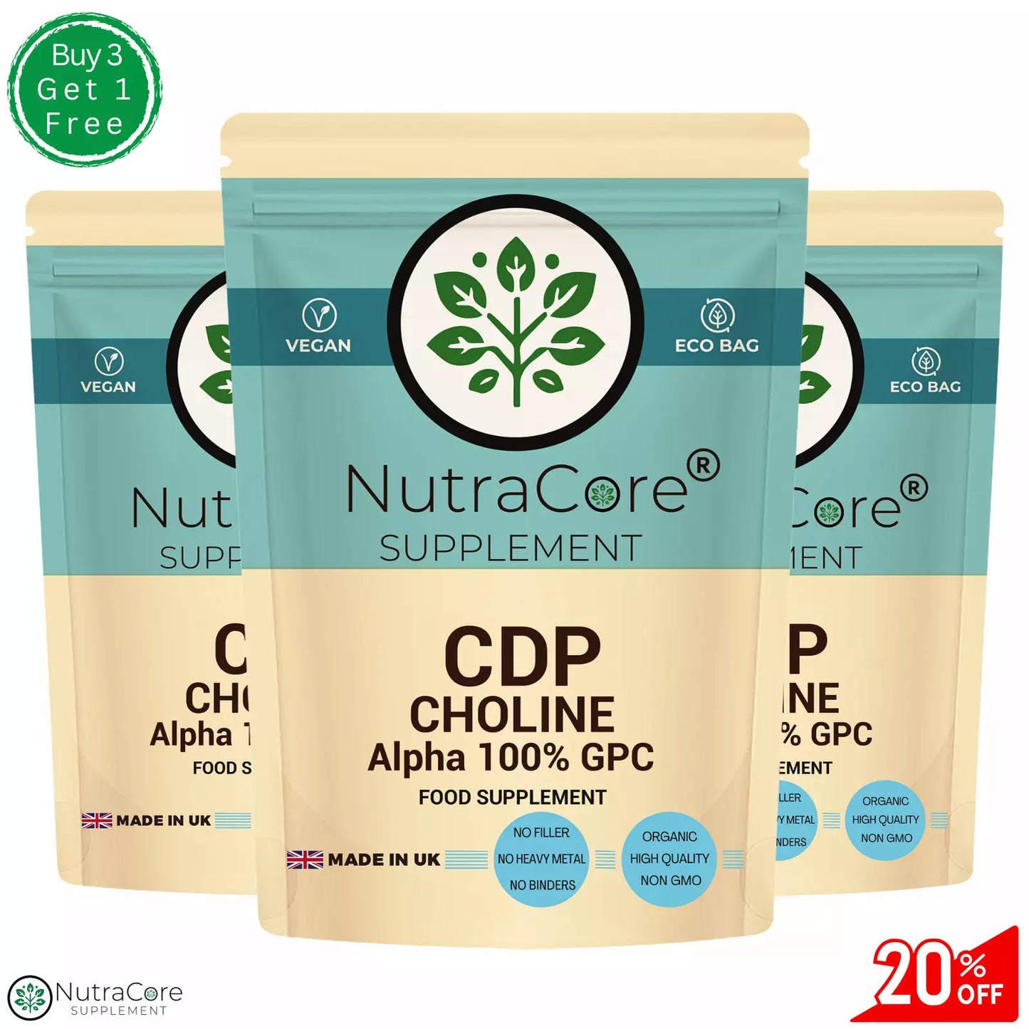 CDP Choline 600mg Alpha 100% GPC Capsules Natural Citicoline Supplement Vegan