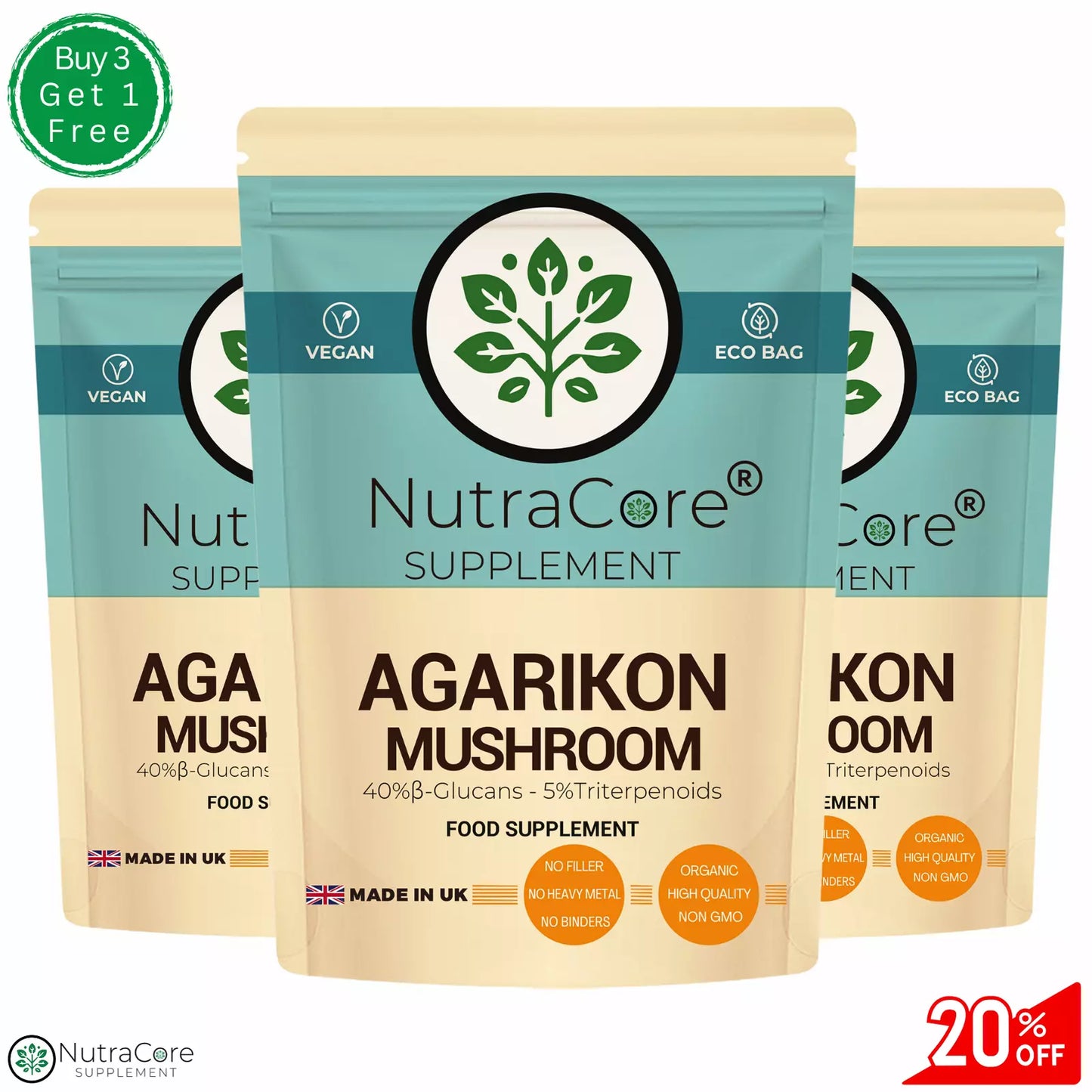 Agarikon Mushroom Capsules 5000mg-(40%-Glucans , 5%Triterpenoids)-Vegan &Natural