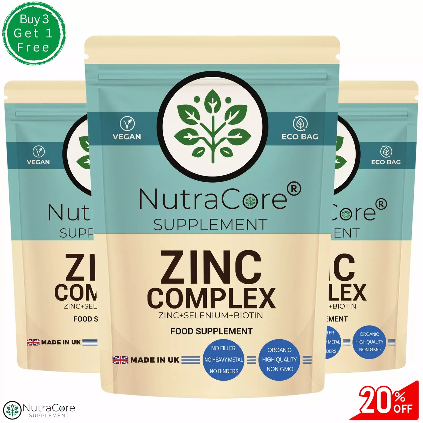 Zinc Complex Capsules-(Zinc+ Selenium+ Biotin )-Skin & Hair-100% Natural & Vegan