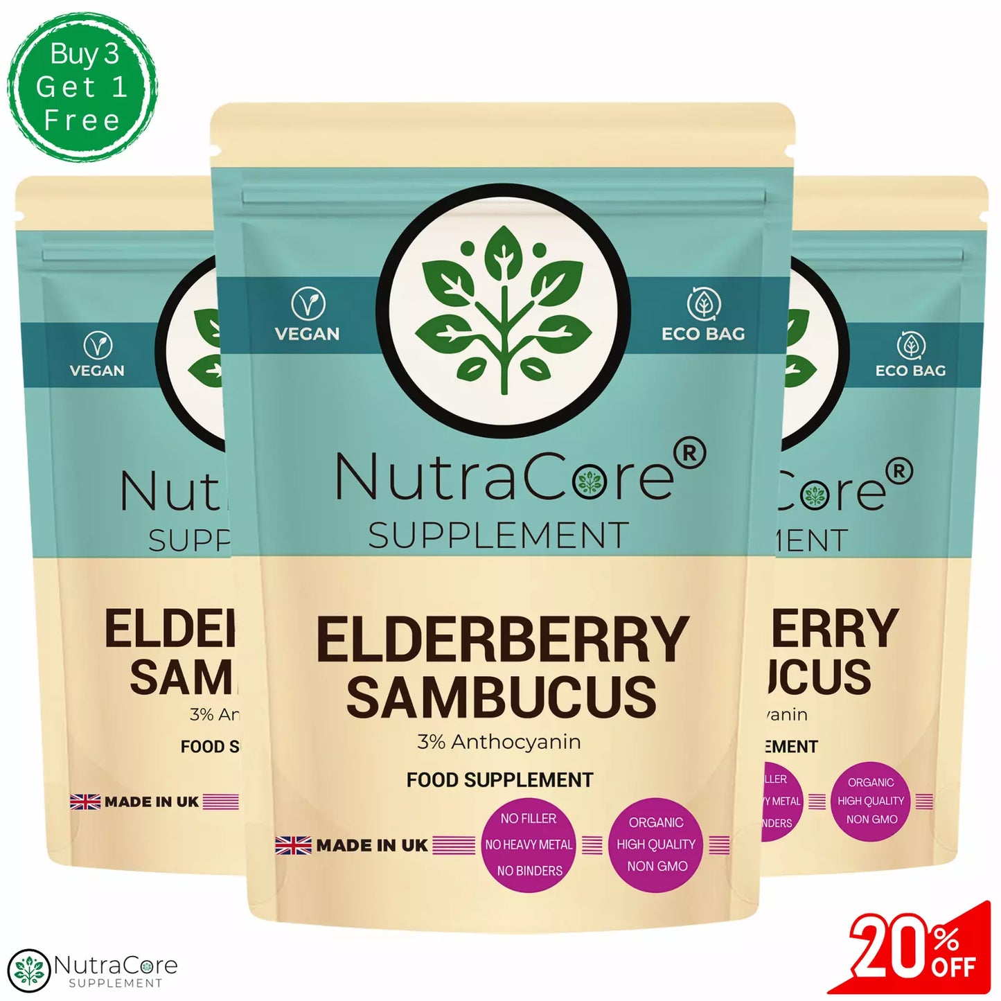 ELDERBERRY (SAMBUCUS ) Capsules 5500mg ( 165mg Anthocyanin)-Vegan
