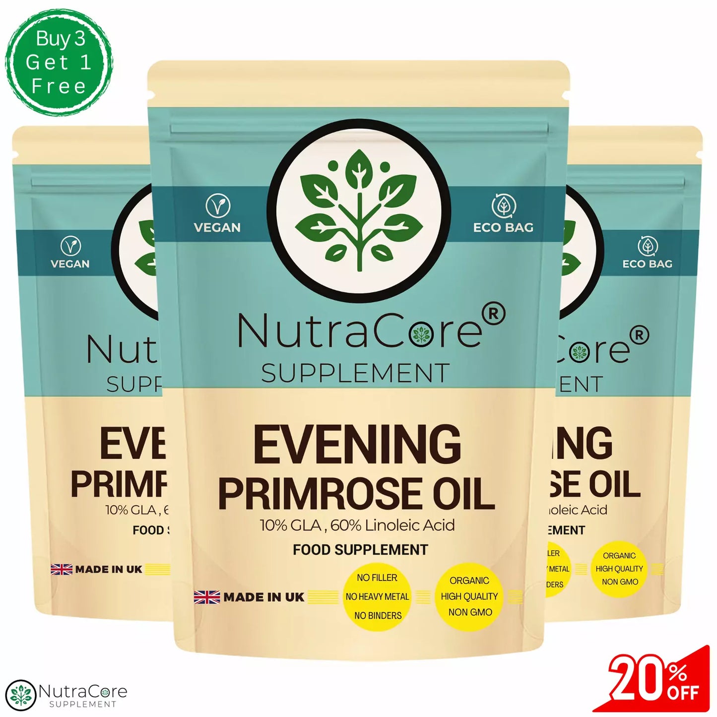 Evening Primrose Oil 1100mg (10% GLA, 60% Linoleic Acid )-Vegan & Natural