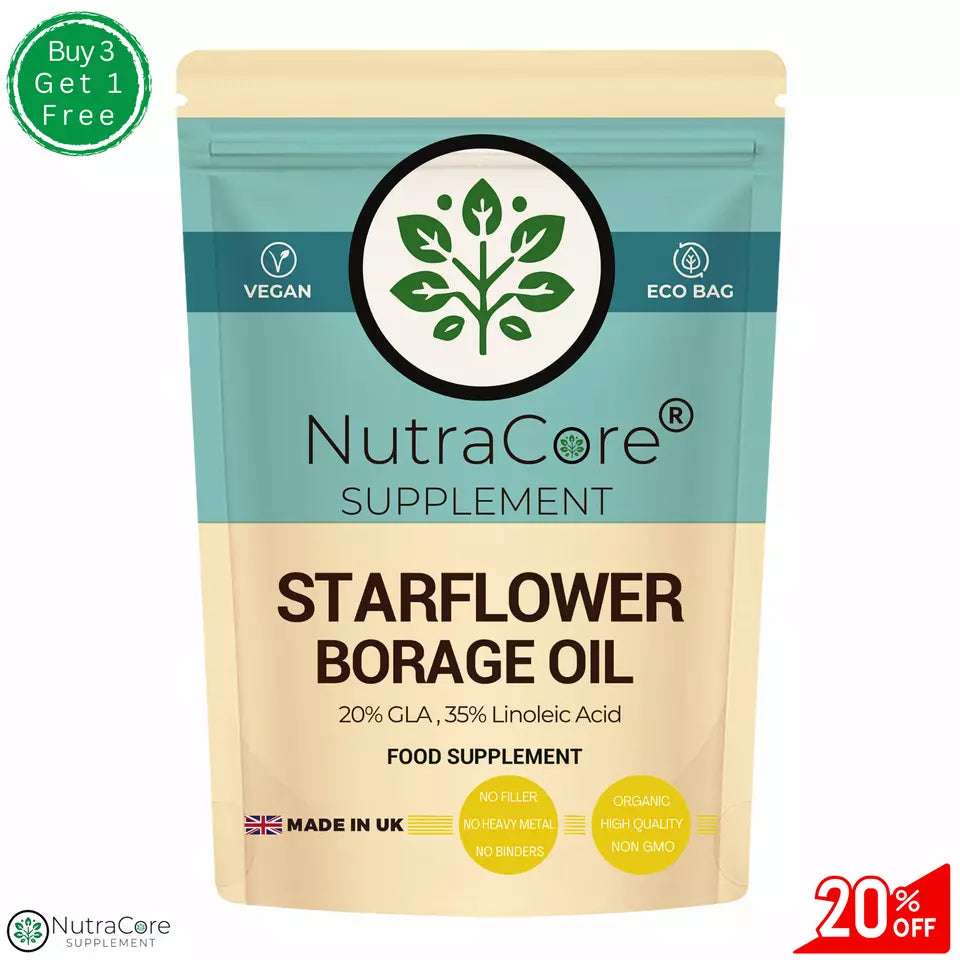 STARFLOWER OIL (BORAGE OIL) Capsules, 1100mg-(20% GLA , 35% Linoleic Acid)-Vegan