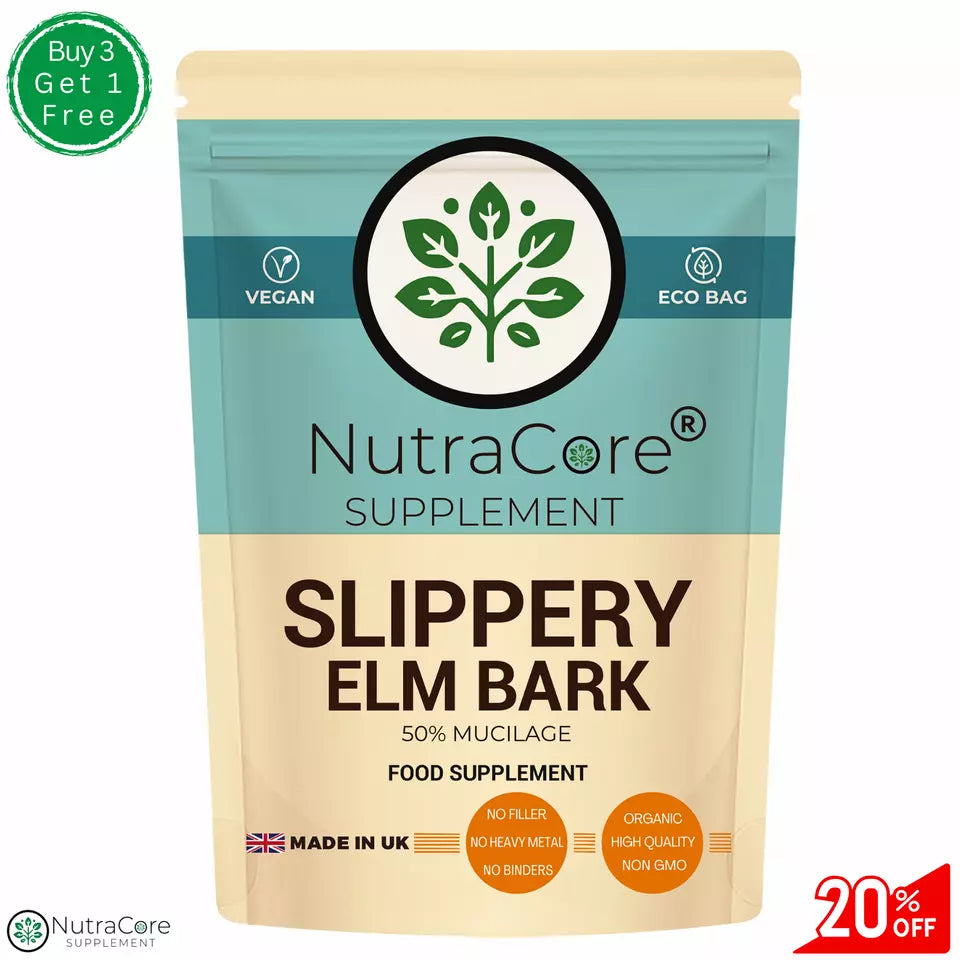 Slippery Elm Bark Capsules 5500mg (50% Mucilage)-100% Natural &Strong-Vegan Caps