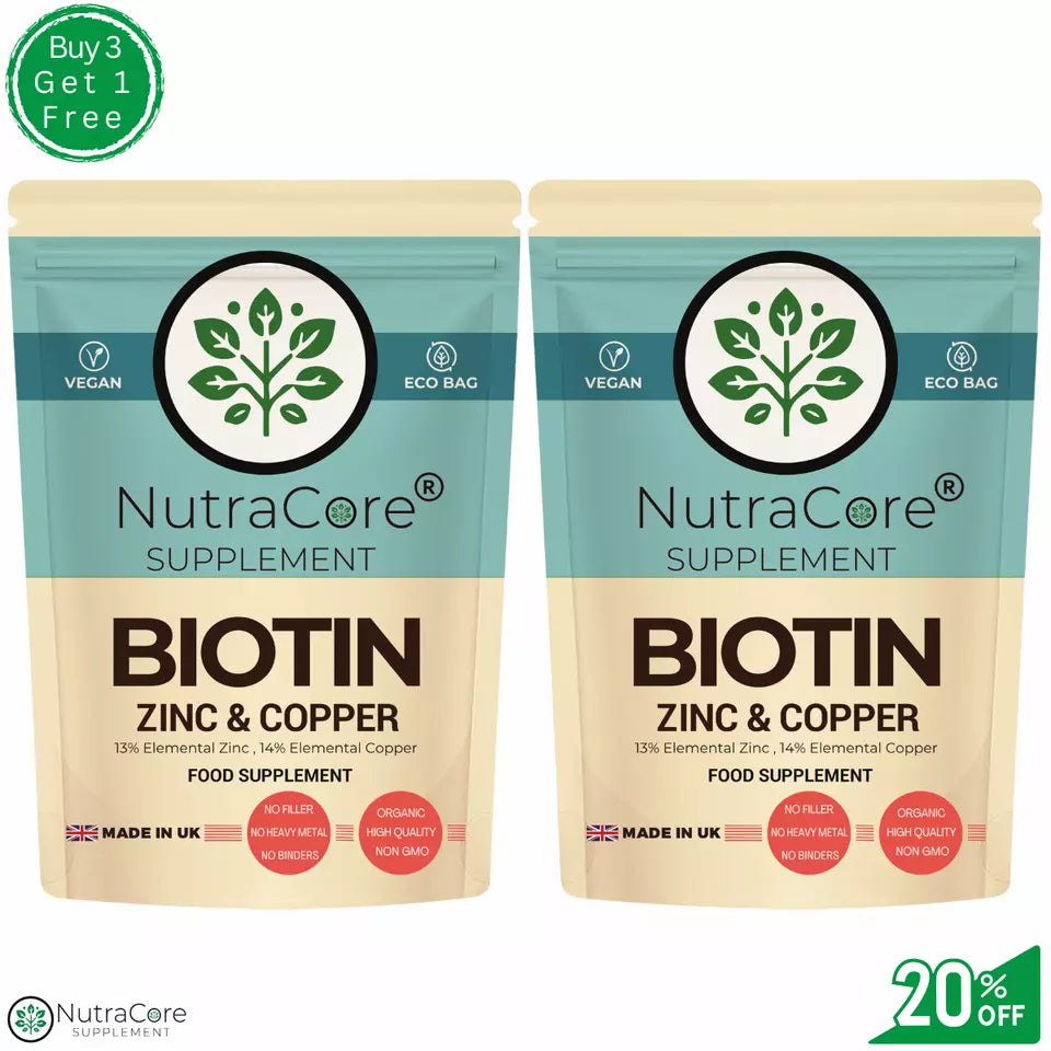 BIOTIN Hair Growth Supplement BIOTIN 10,000mcg-Zinc & Copper Vegan Capsules