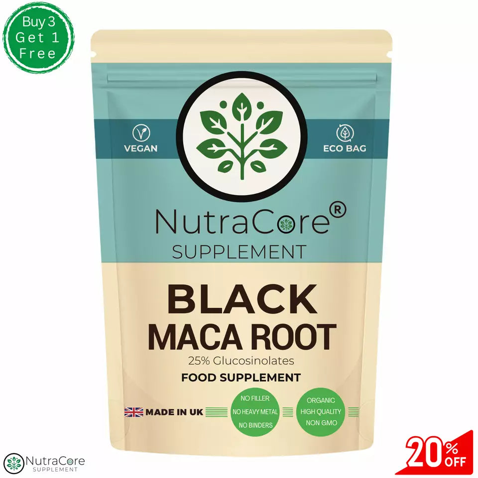 Black Maca Root Capsules, 6000mg-(25% Glusosinolates)-100% Natural & Vegan