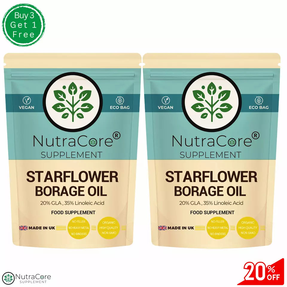 STARFLOWER OIL (BORAGE OIL) Capsules, 1100mg-(20% GLA , 35% Linoleic Acid)-Vegan