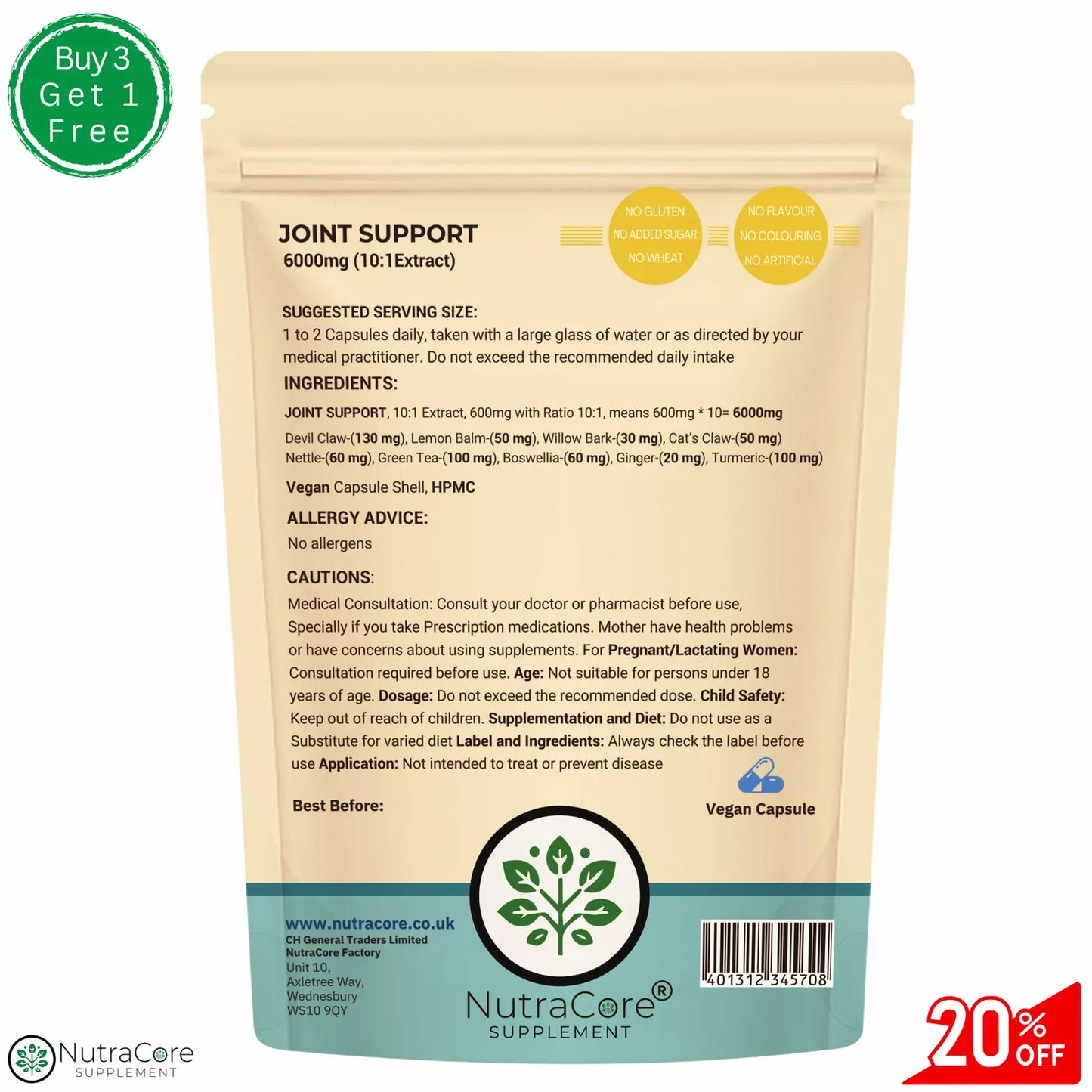 Joint Support Mix Capsule 6000mg-Devil Claw+Lemon Balm+While Willow-Joint Health
