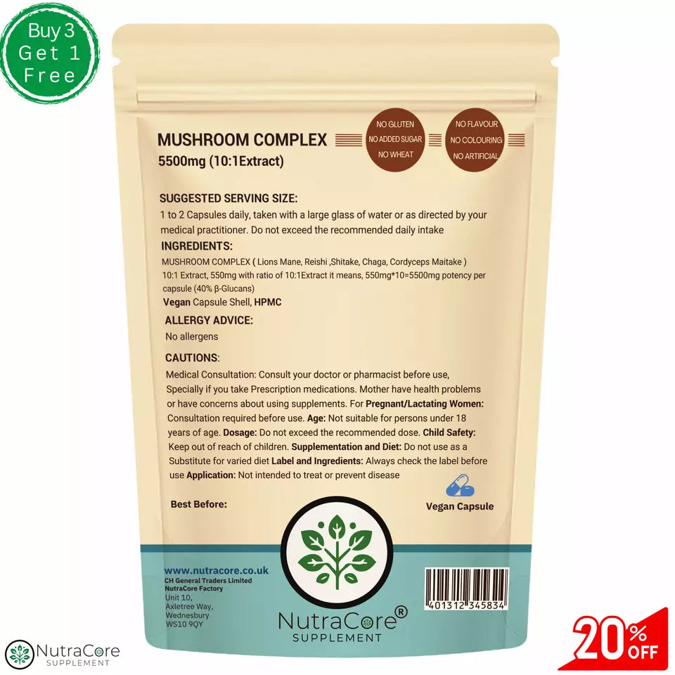 Mushroom Complex Lions Mane, Reishi ,Shitake, Chaga, Cordyceps Maitake 5500mg
