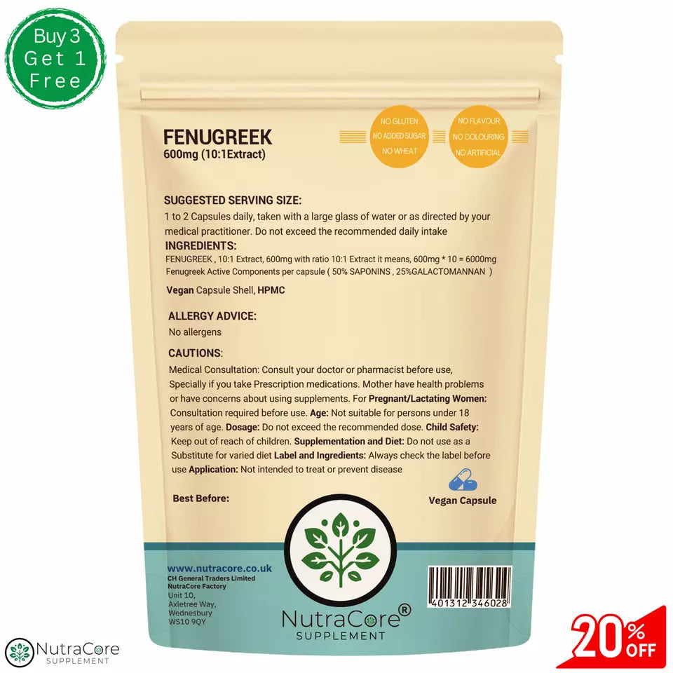 Fenugreek Caps 600mg-25%GALACTOMANNAN-Breast Feeding, Libido, Cholesterol,
