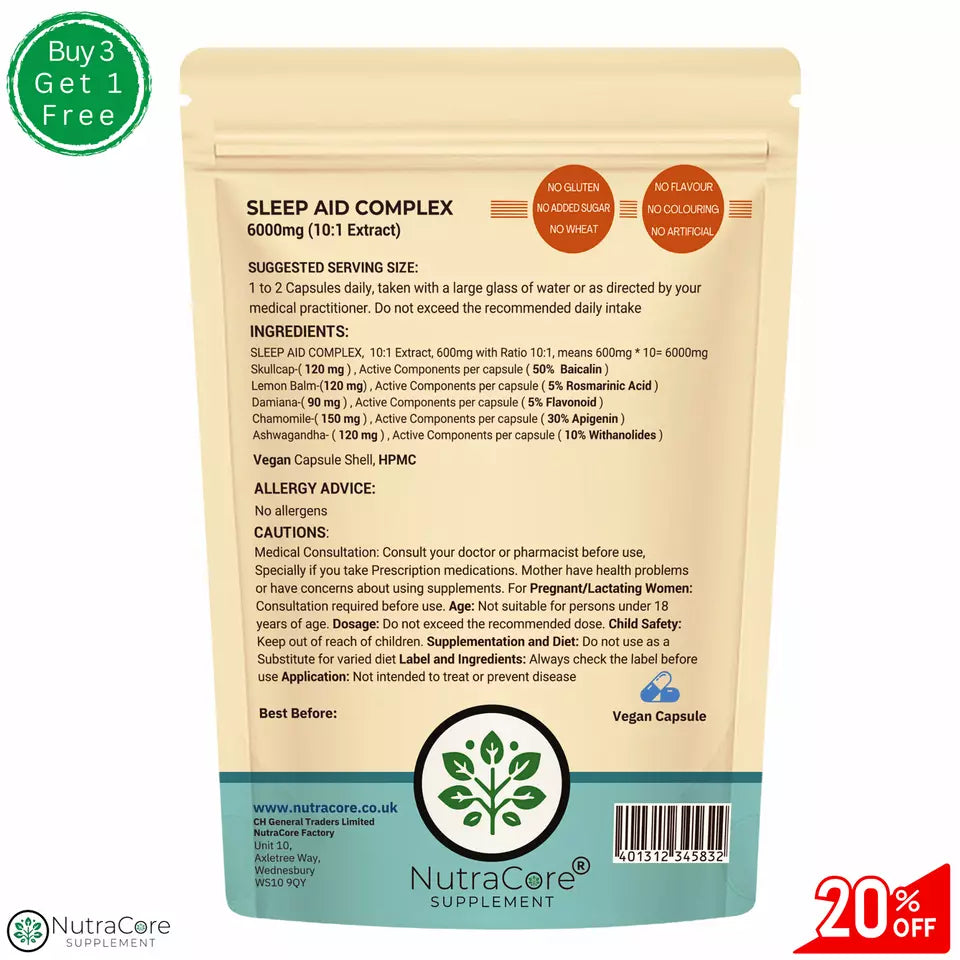 SLEEP AID COMPLEX Capsule-6000mg-Lemon Balm,Skullcap,Damiana,Chamomile,Ashwagand