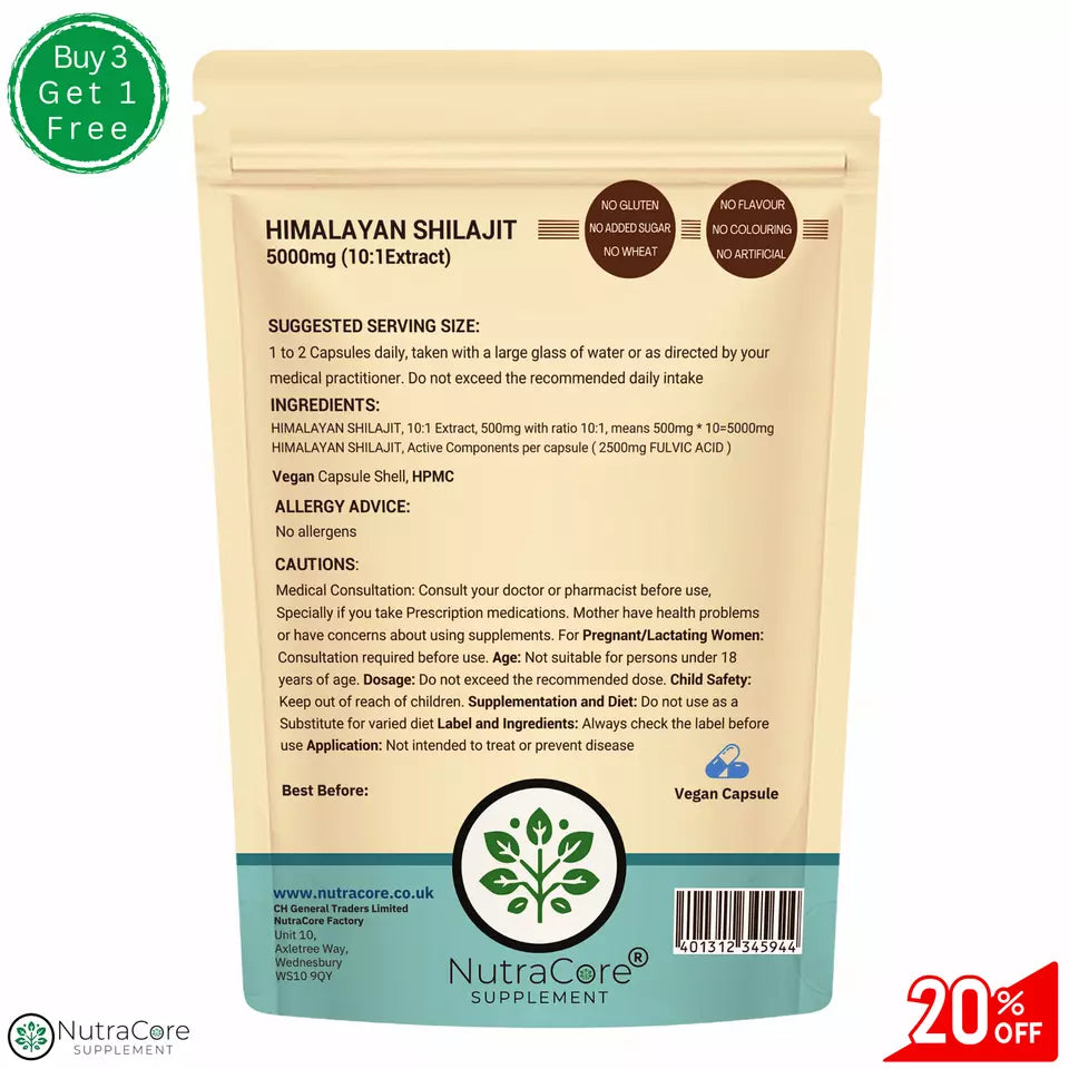 Himalayan Shilajit 500mg Capsule-100% Organic ( 50% Fulvic Acid) Best Shilajit