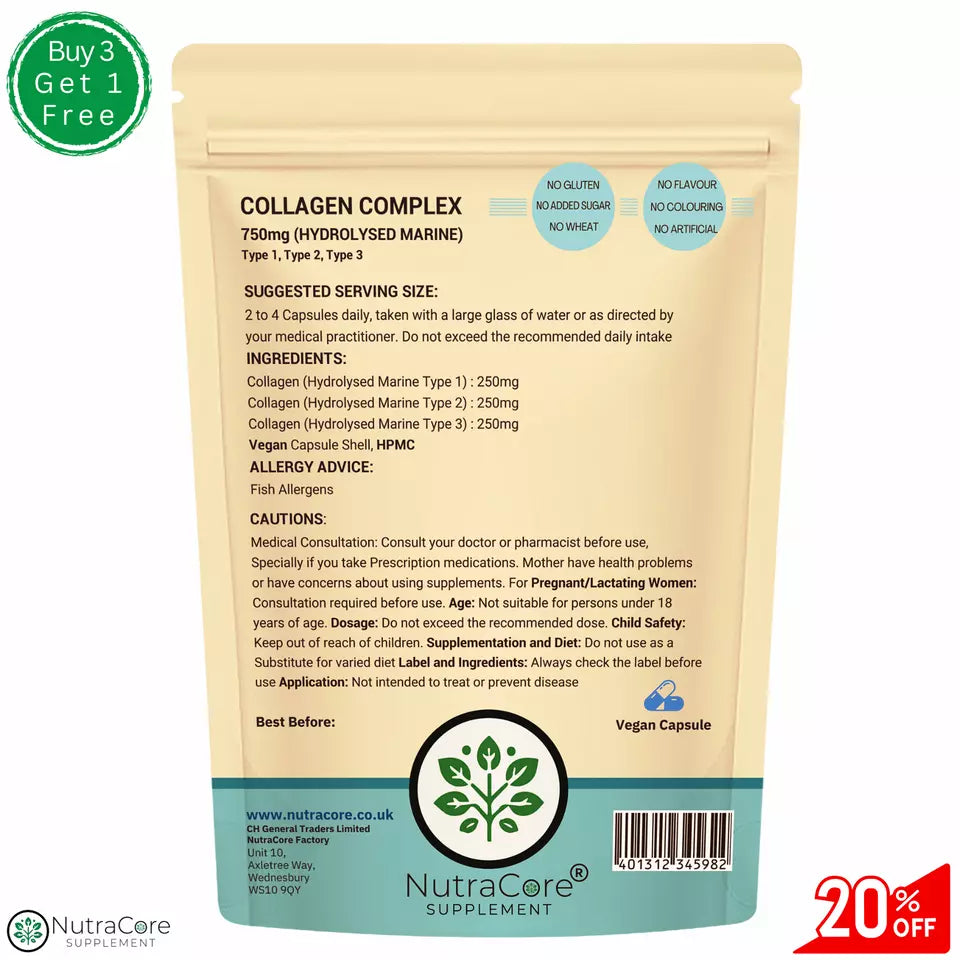Collagen Complex Capsule 750mg(Hydrolysed Marine Collagen Type1-2-3)Max Strength