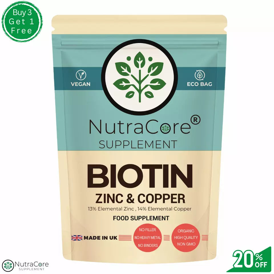 BIOTIN Hair Growth Supplement BIOTIN 10,000mcg-Zinc & Copper Vegan Capsules