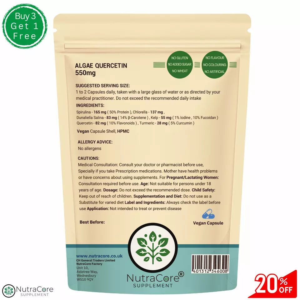 Algae Complex Capsules 800mg-(Quercetin +Turmeric)-Bodybuilding & Brain Support