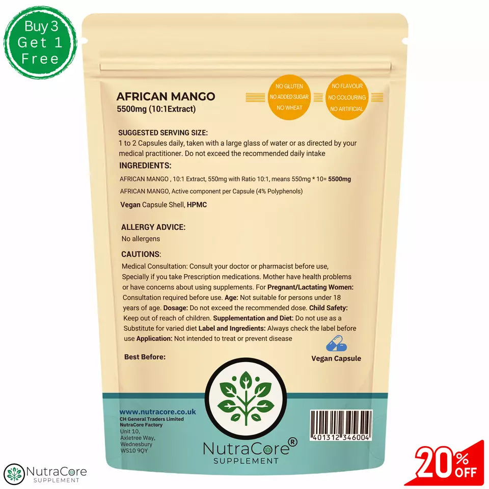 African Mango 5500mg Capsules-(4%Polyphenols)-Weight Loss &Fat Burner Diet-Vegan