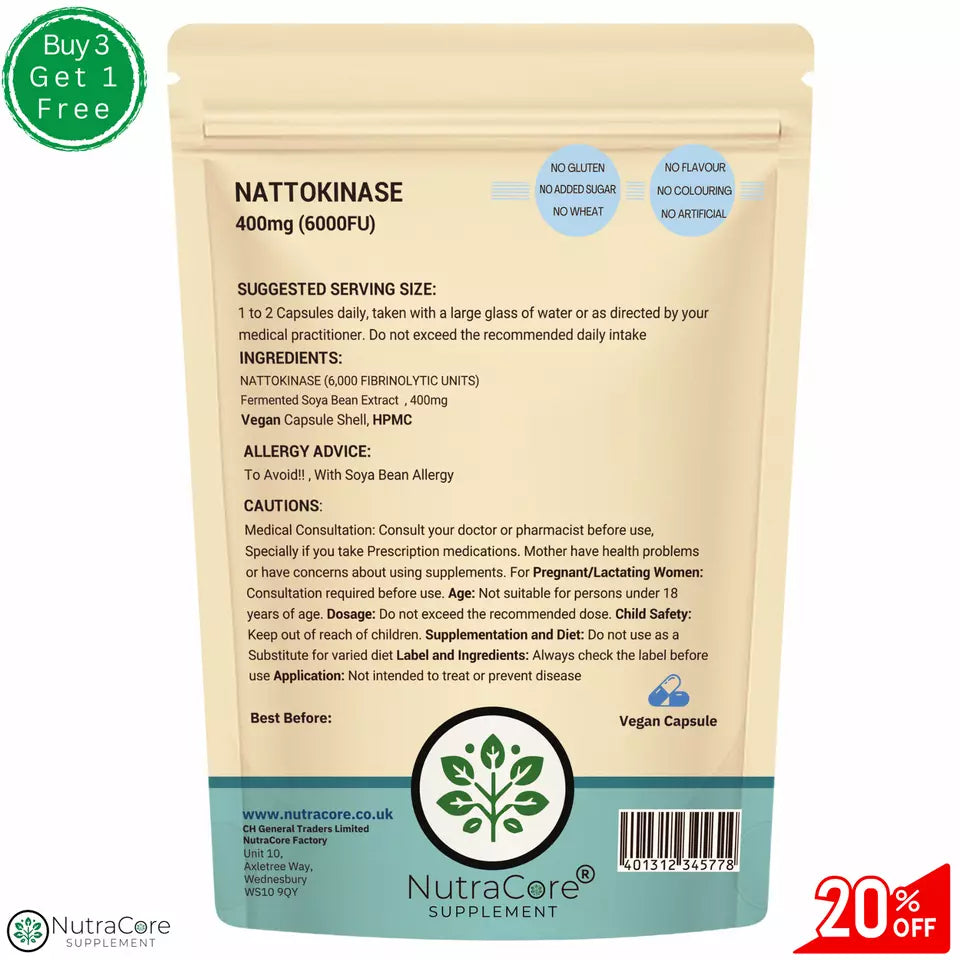 NATTOKINASE 6000FUs Capsules Support BLOOD Health & CIRCULATION, BLOOD PRESSURE