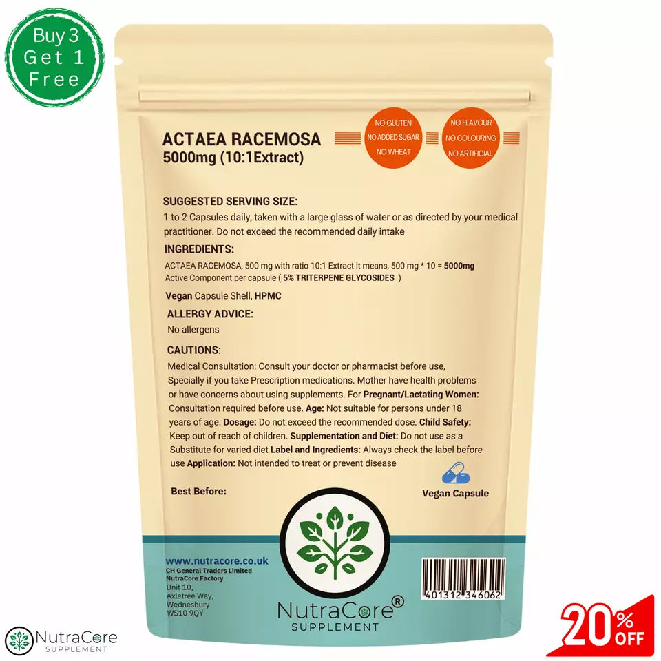 ACTAEA RACEMOSA 5000mg Capsules (5% TRITERPENE GLYCOSIDES )-vegan