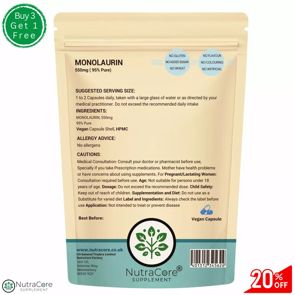 Monolaurin Capsules-550mg - Boost Immune Health, Skin Care & Anti-inflammation