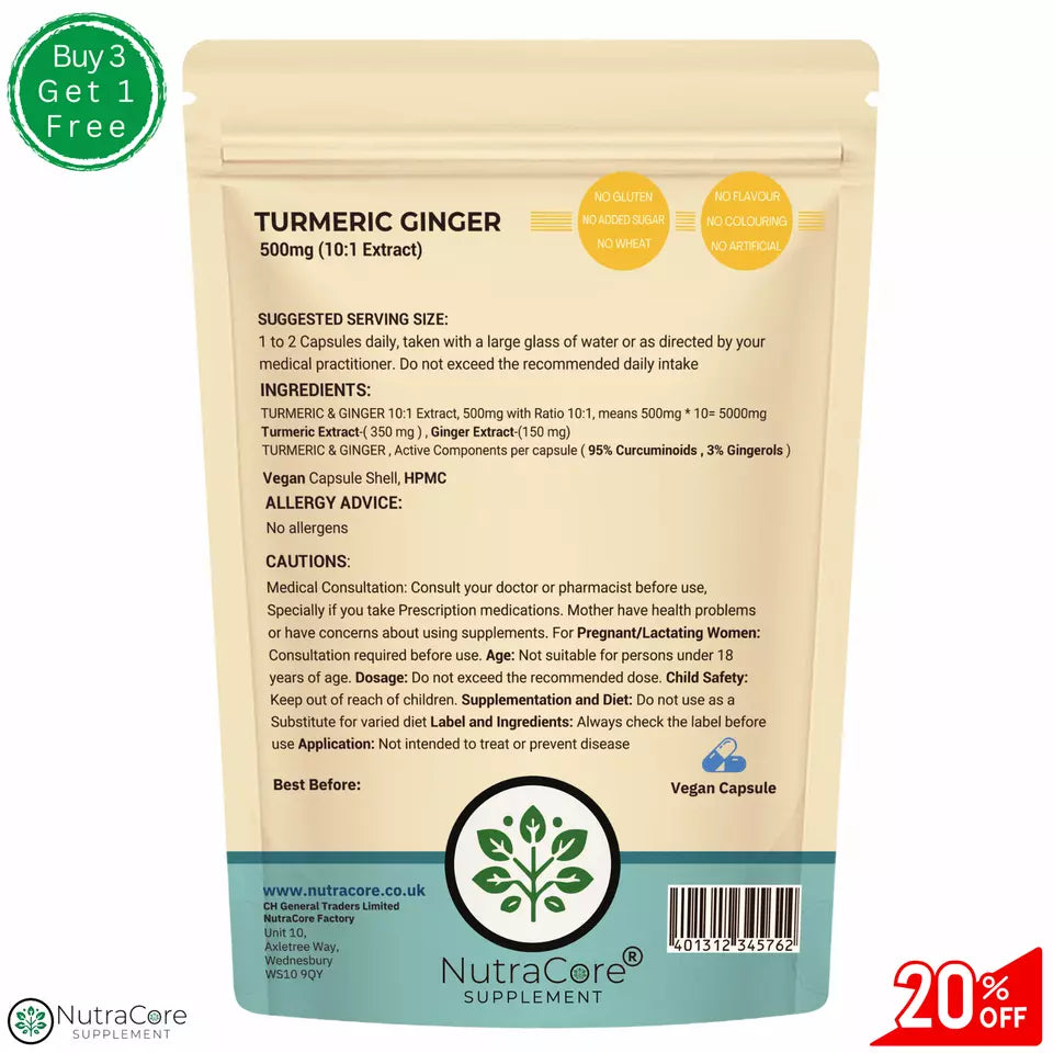 ''Turmeric+Ginger'' Capsule 500mg-(90% Curcuminoids,3% Ginger)-Energy&Digestion