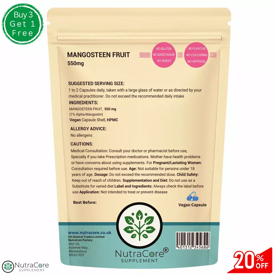 Mangosteen Fruit Capsules 550mg, (1%Alpha-Mangostin)Weight Control-100% Natural