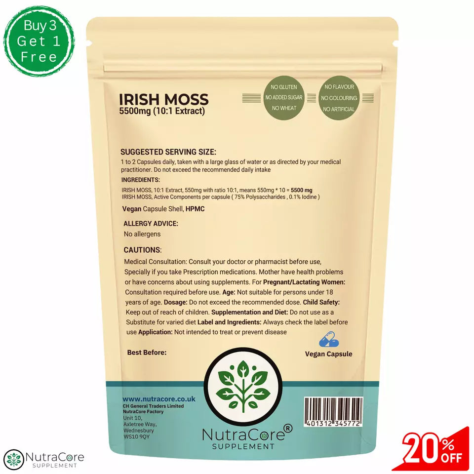 Irish Moss Caps 5500mg ( 75% Polysaccharides, 0.1% Iodine )-100% Natural Vegan