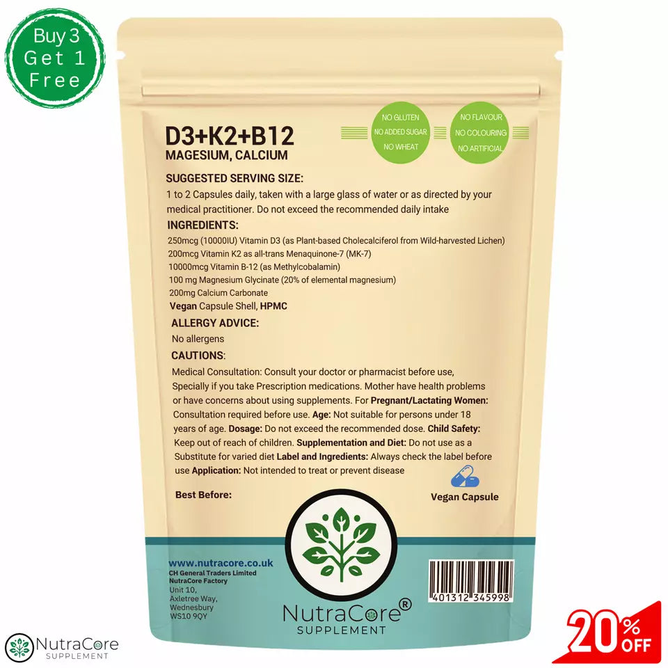 Vitamin D3 10000iu K2 B12 10000mcg(Calcium+Magnesium) Capsule-VITAMIN D3 K2 B12