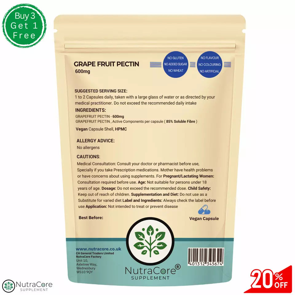Grapefruit Pectin Fibre 600mg CAPS-(85% Soluble Fibre)-Constipation &Cholesterol