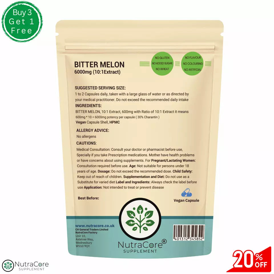 Bitter Melon Extract Capsules 6000mg-(30% Charantin)-Blood & Cholesterol support