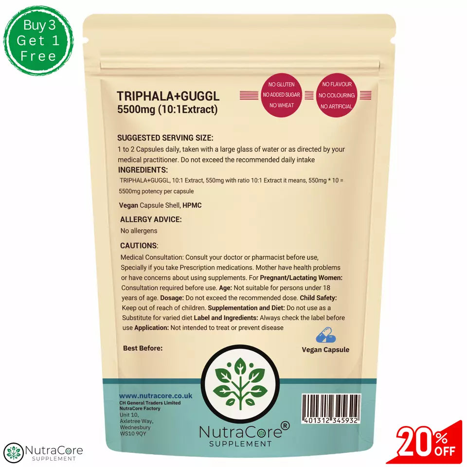 'Triphala+Guggul'' Caps 5500mg-Weight Control & Cholesterol-100%Natural & Vegan