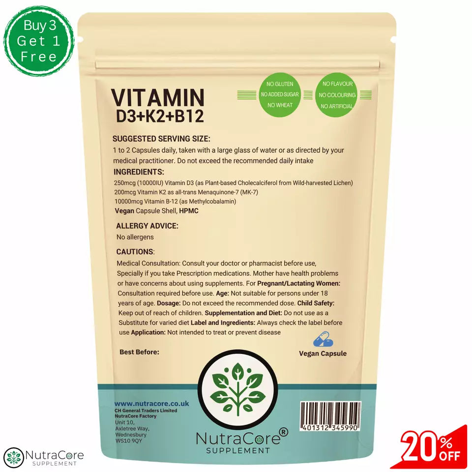 Vitamin D3 10000iu K2 MK7 Vitamin B12 10000mcg Best Natural Powder Vegan Vit D3