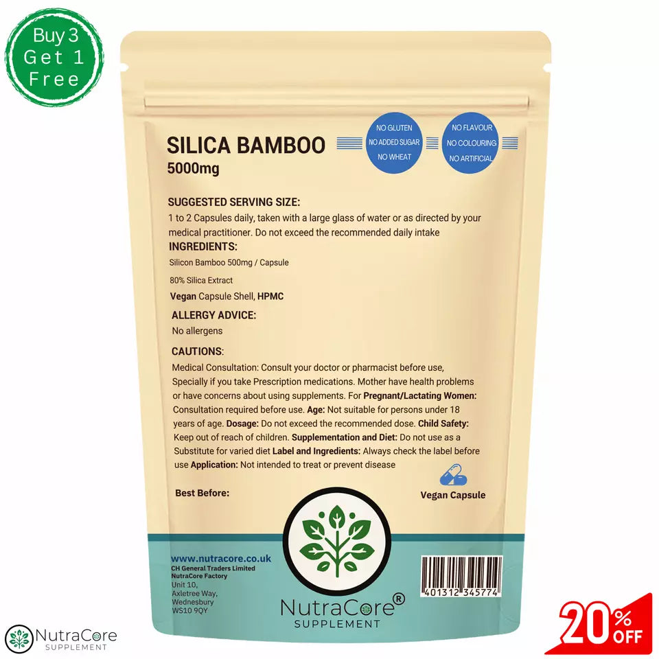 Bamboo Extract capsules 5000mg (80%Slica) Hair,Skin,Nails-Silica High Strength