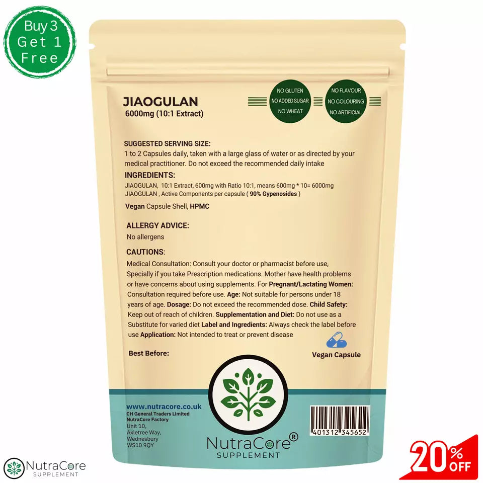 Jiaogulan Capsules 6000mg (90% Gypenosides )-100% Vegan &Natural-Hearth Support