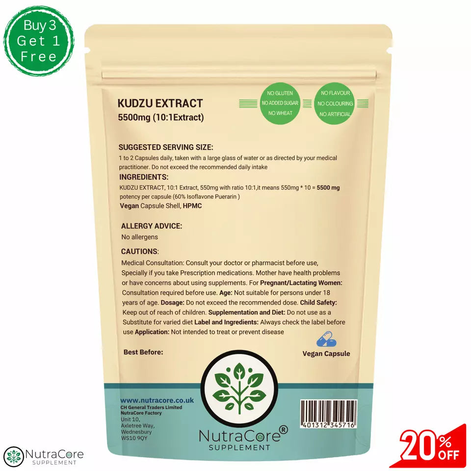 Kudzu Root Extract 5500mg Capsules | 60% Isoflavones | Vegan Formula