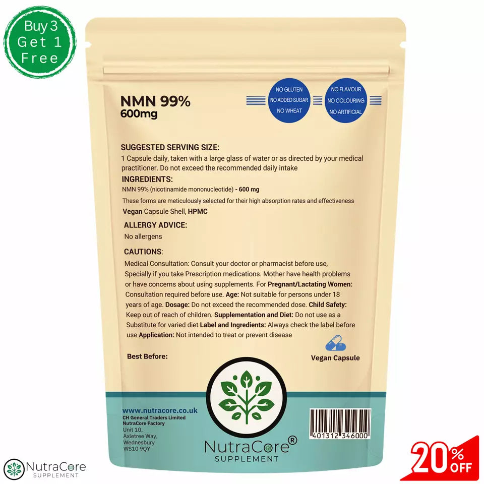 NMN Capsules Clean 99% Nicotinamide NMN 600mg Anti-Aging NMN Supplements Vegan
