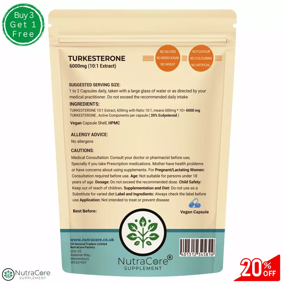 Turkesterone Caps 6000mg (20% Ecdysteroid)-Ajuga Turkestanica-Muscle Mass Growth