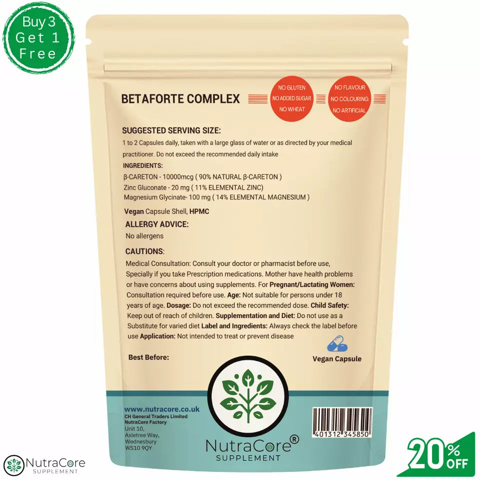 Betaforte Complex Capsules-(B-Careton+Zinc+Magnesium) -Immune, Skin&Stress Health