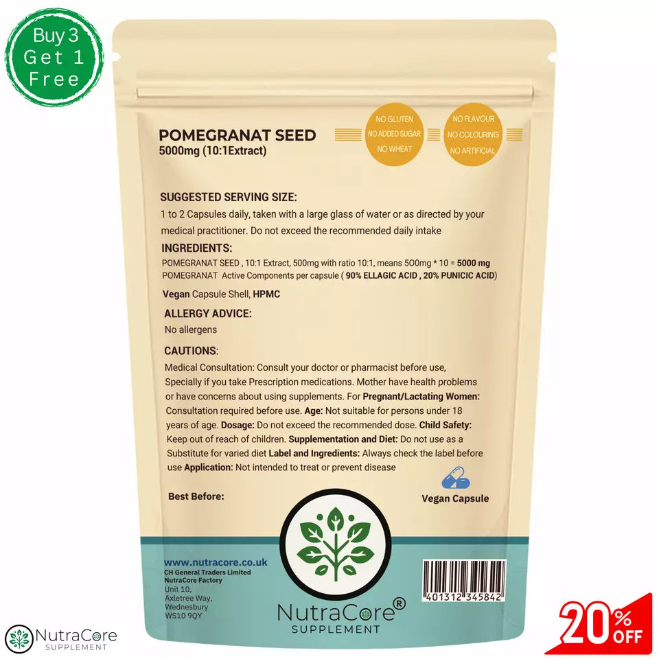 Pomegranat Seed Extract Capsule-5000mg (90% ELLAGIC ACID, 20% PUNICIC ACID)
